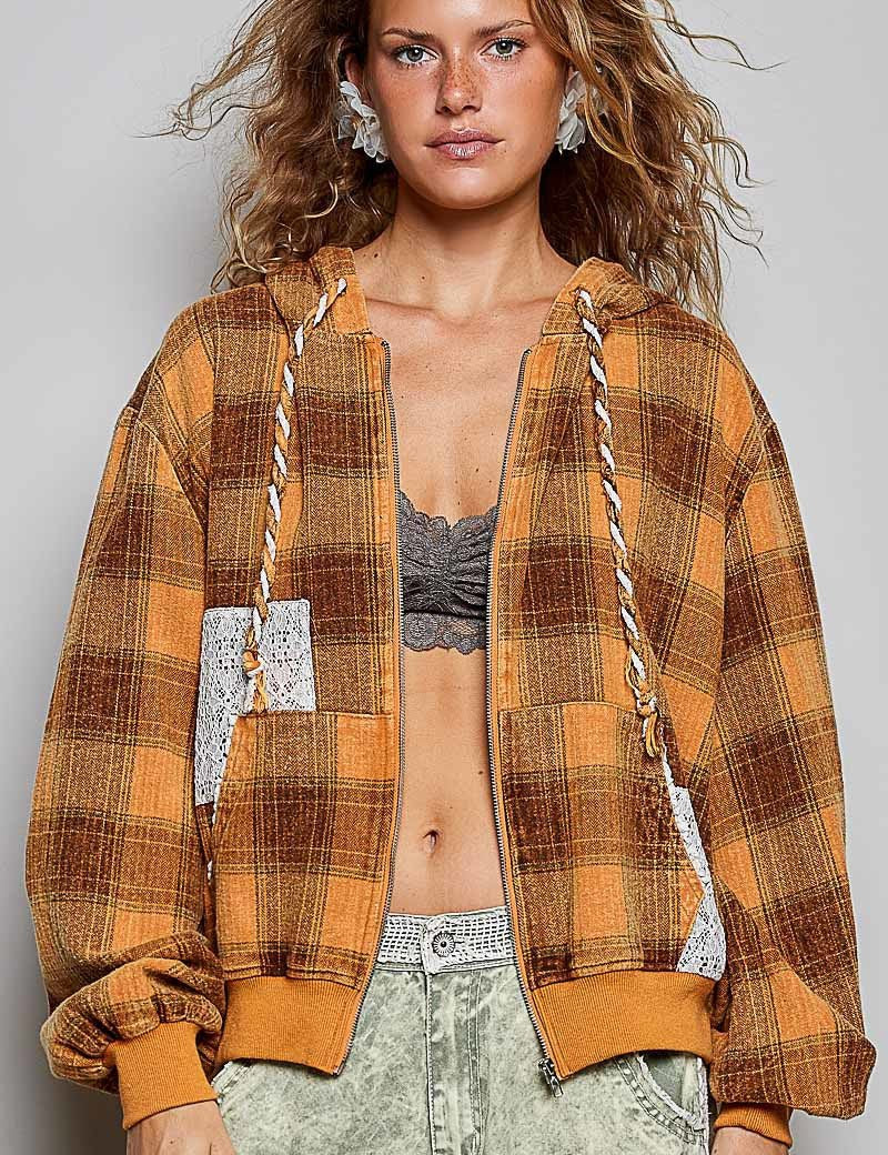 Apple Cider Lace-Trimmed Plaid Hoodie - Westly