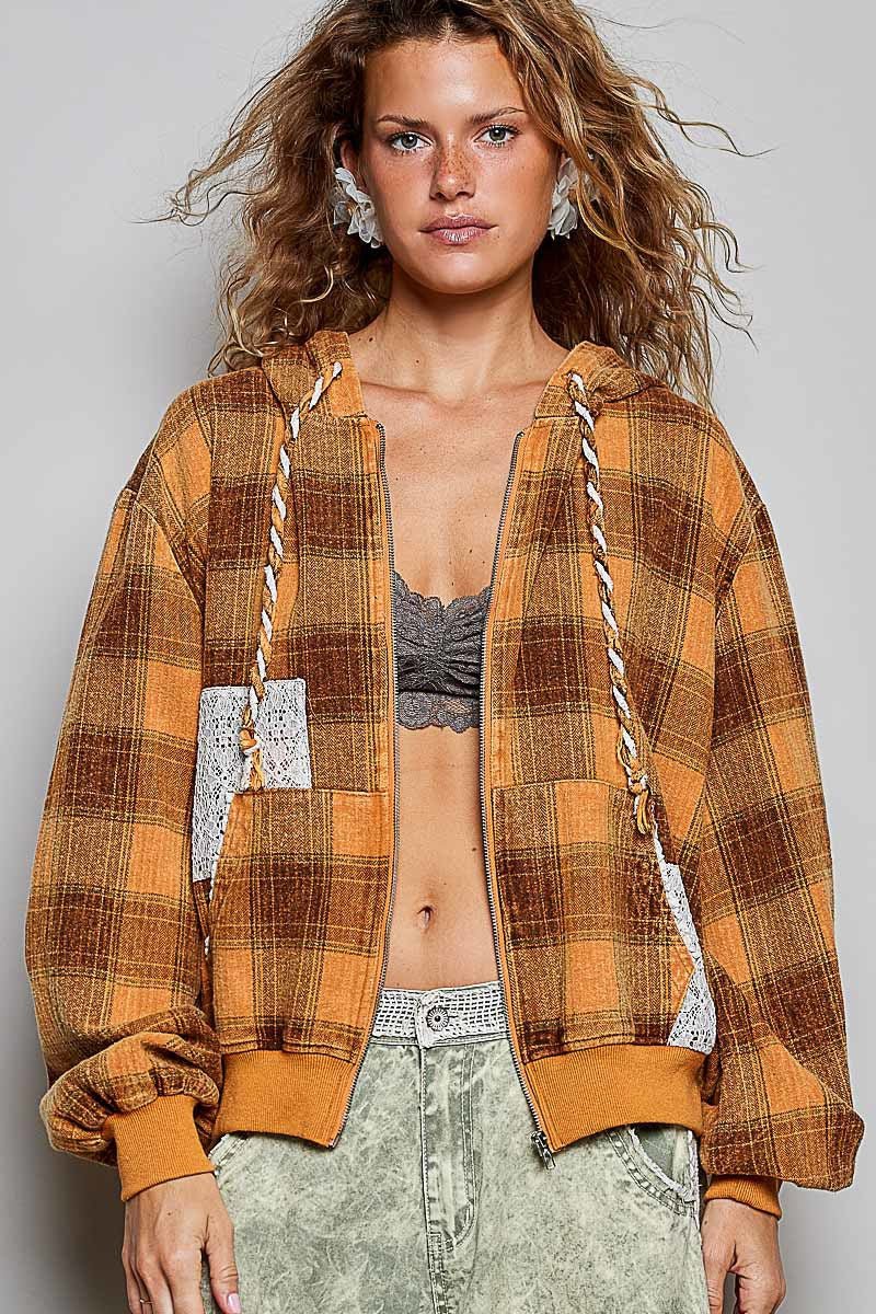 Apple Cider Lace-Trimmed Plaid Hoodie - Westly