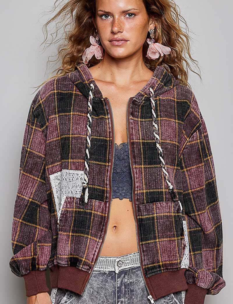 Apple Cider Lace-Trimmed Plaid Hoodie - Westly