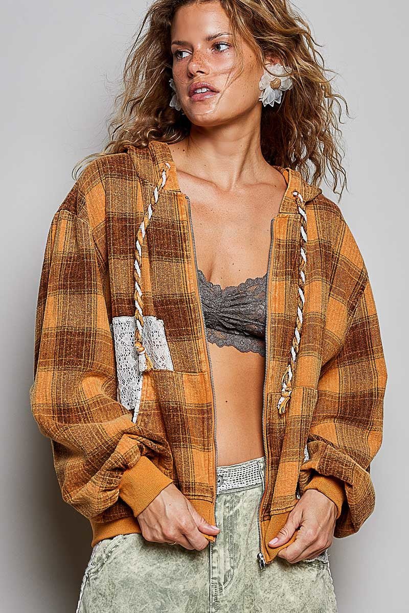 Apple Cider Lace-Trimmed Plaid Hoodie - Westly