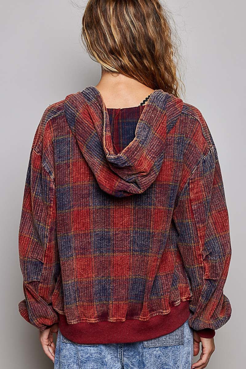 Apple Cider Lace-Trimmed Plaid Hoodie - Westly