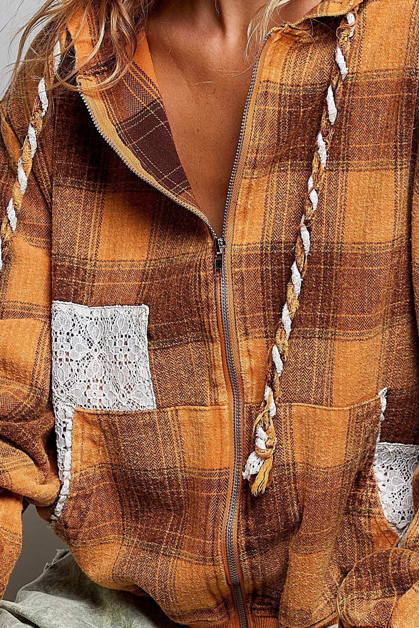 Apple Cider Lace-Trimmed Plaid Hoodie - Westly