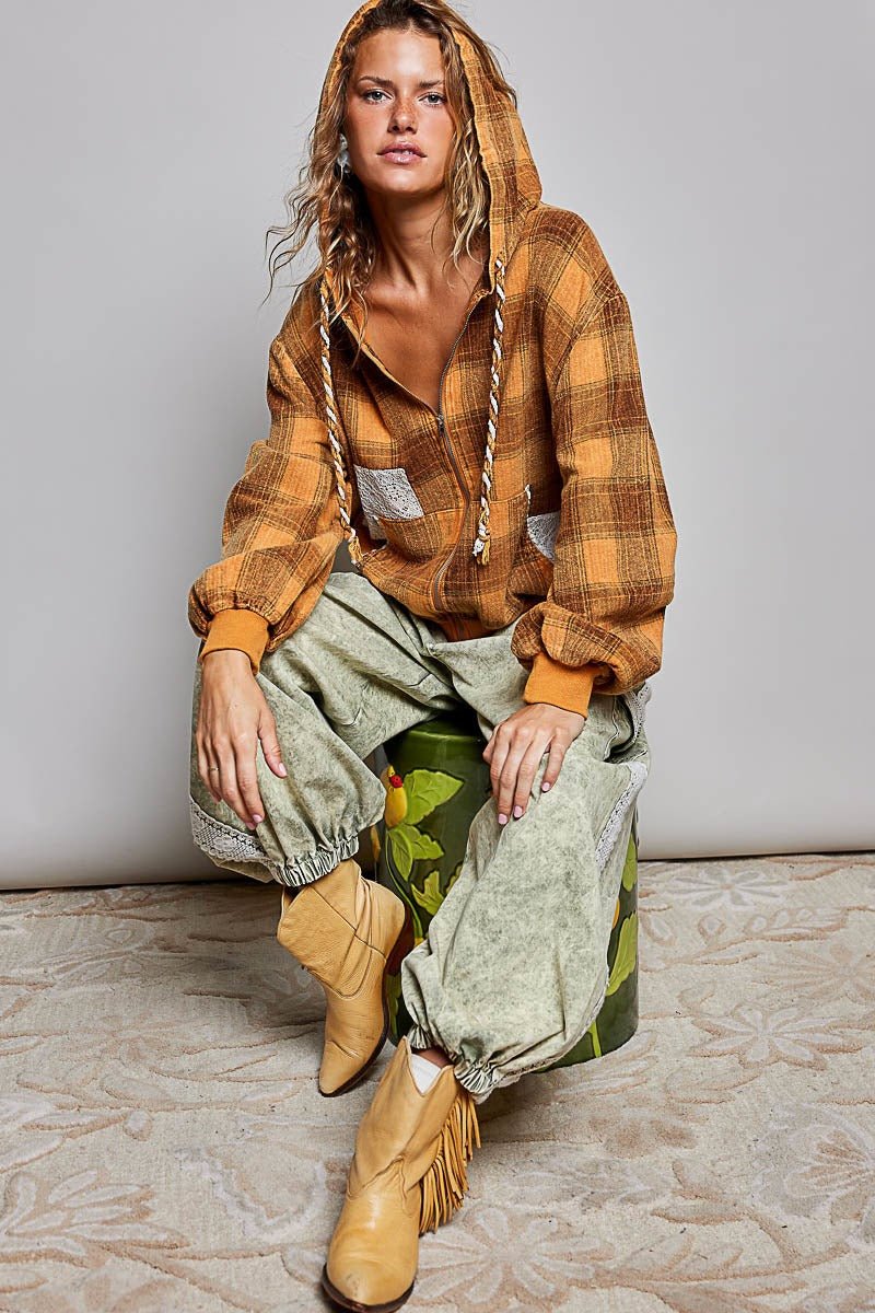 Apple Cider Lace-Trimmed Plaid Hoodie - Westly