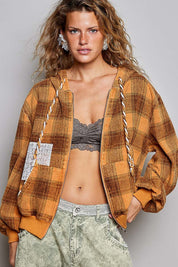Apple Cider Lace-Trimmed Plaid Hoodie - Westly