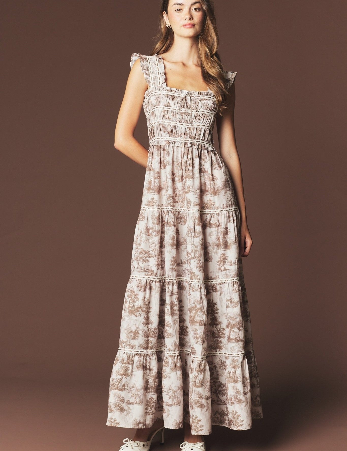 Araminta Smocked Toile Maxi Dress - Westly