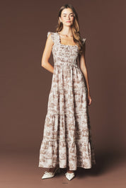 Araminta Smocked Toile Maxi Dress - Westly