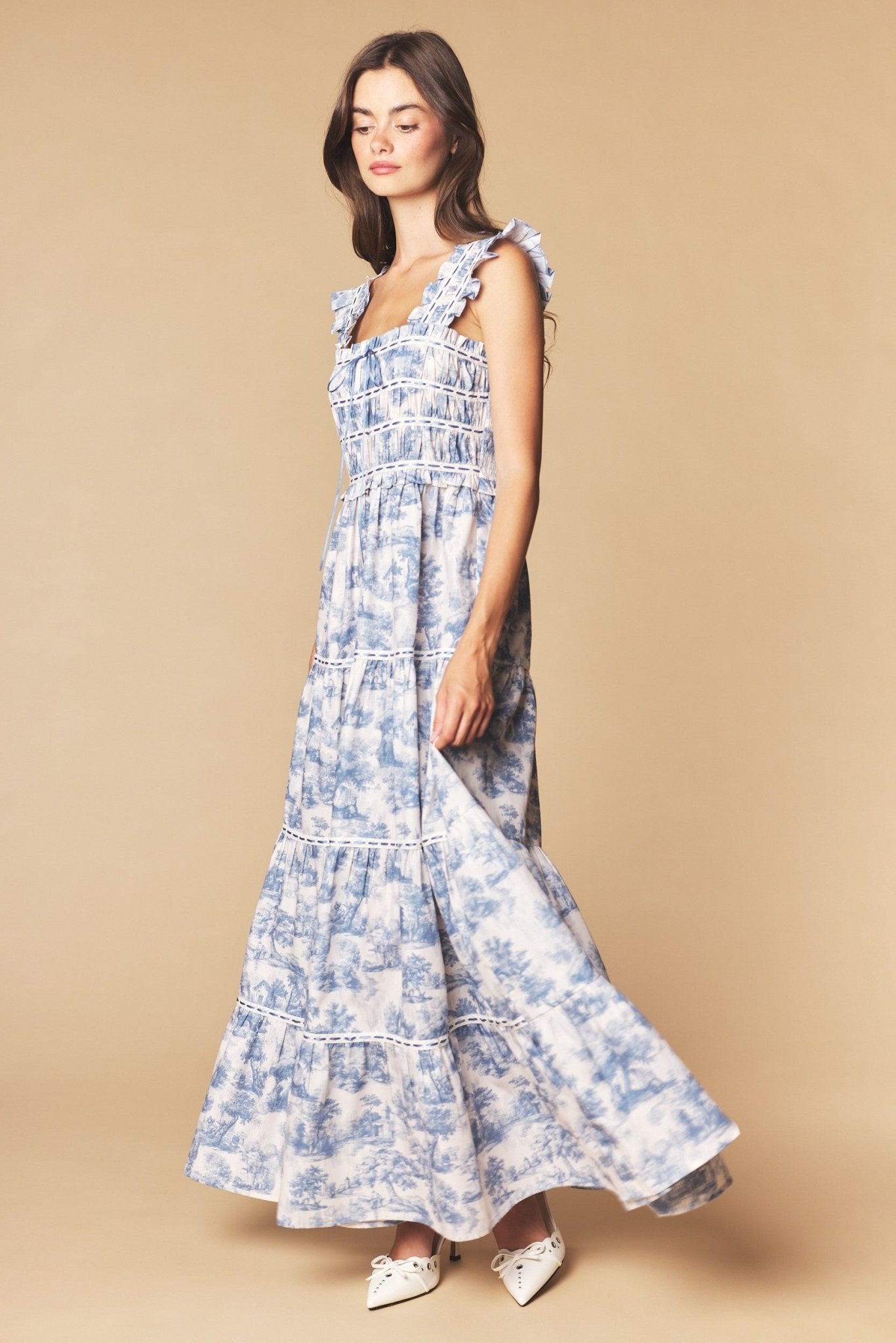 Araminta Smocked Toile Maxi Dress - Westly