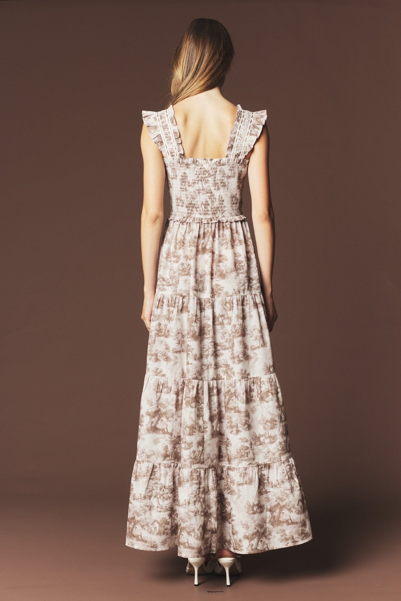 Araminta Smocked Toile Maxi Dress - Westly