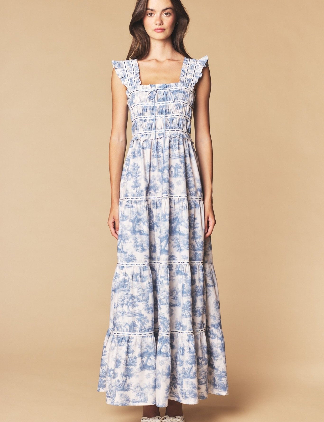 Araminta Smocked Toile Maxi Dress - Westly