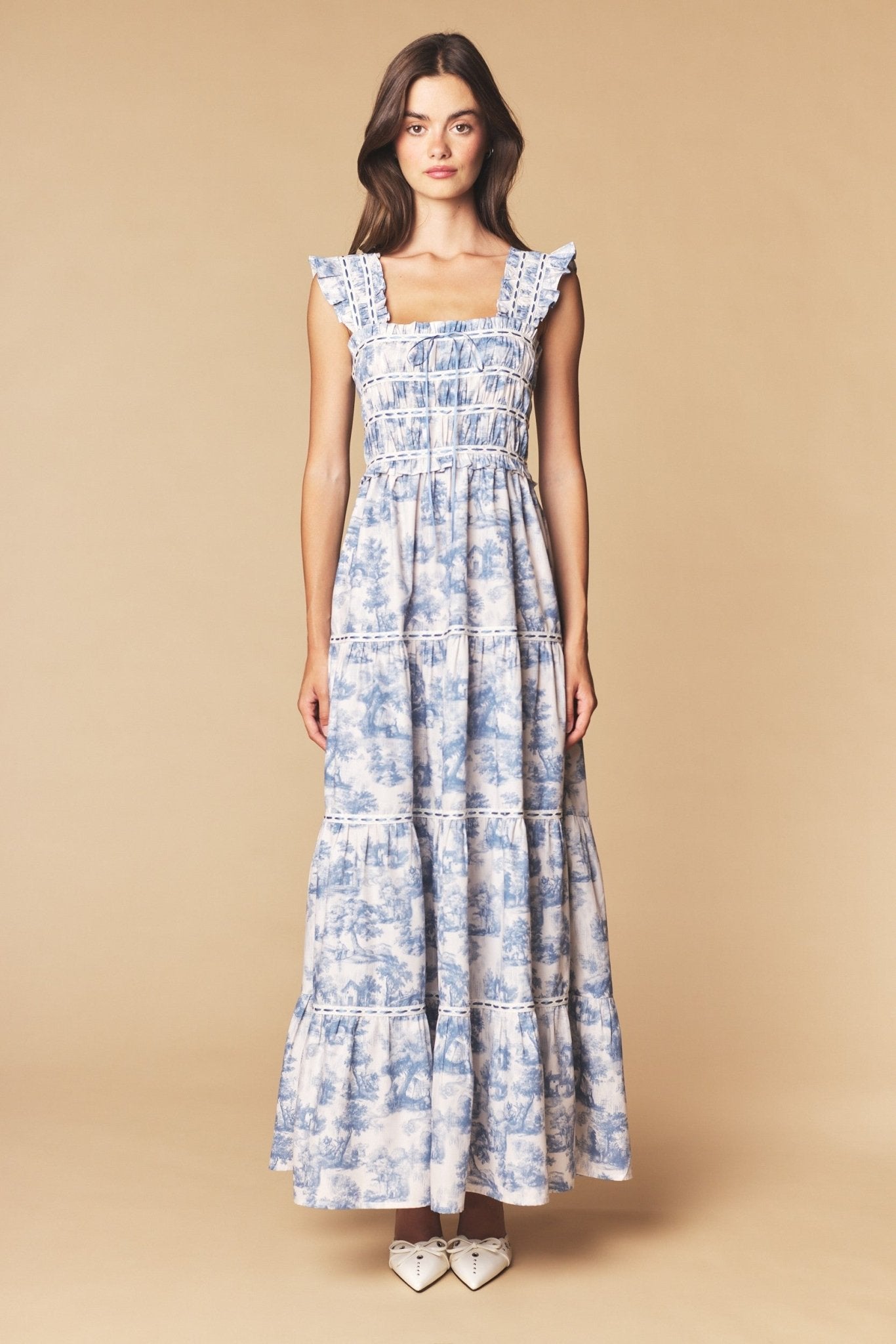 Araminta Smocked Toile Maxi Dress - Westly