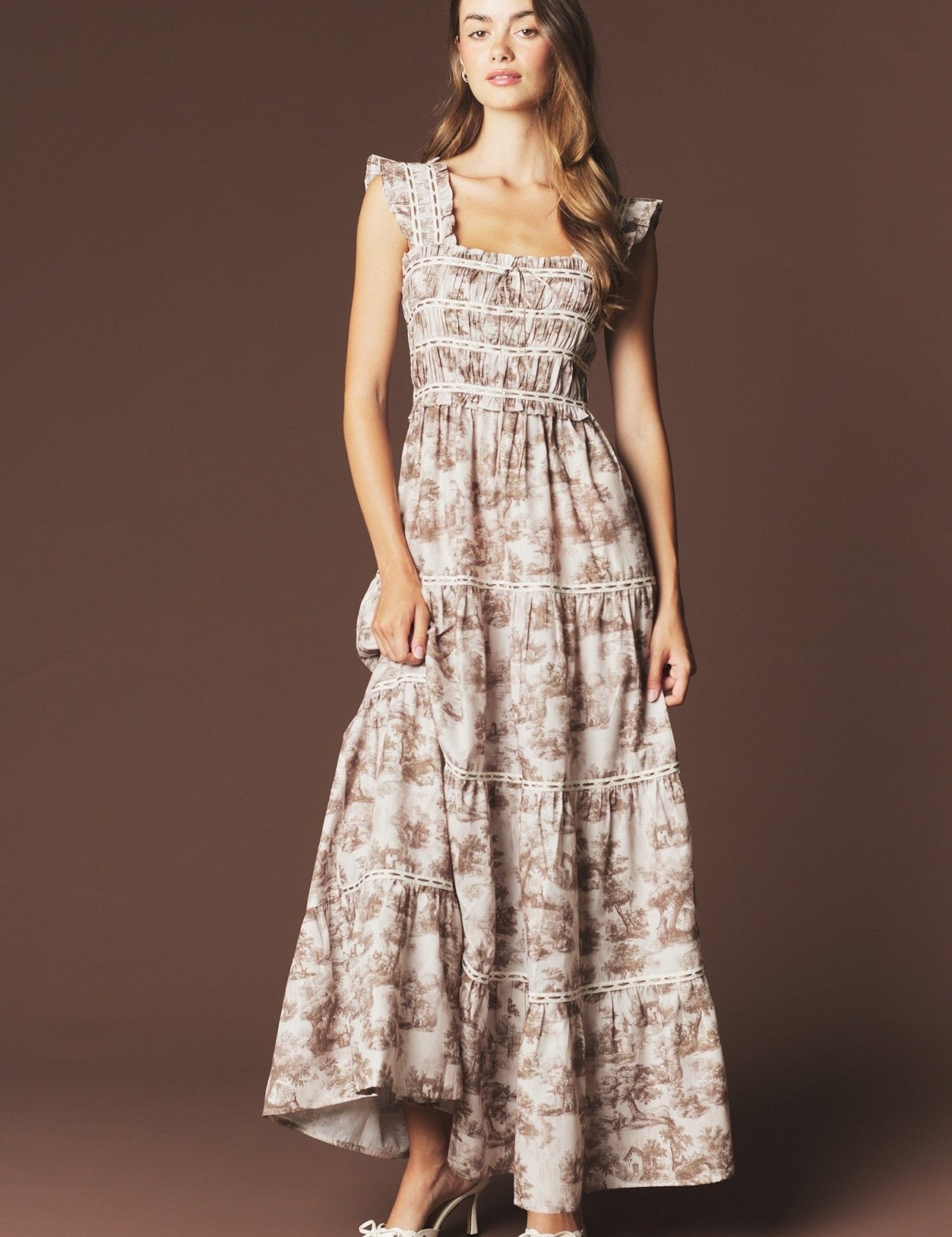 Araminta Smocked Toile Maxi Dress - Westly