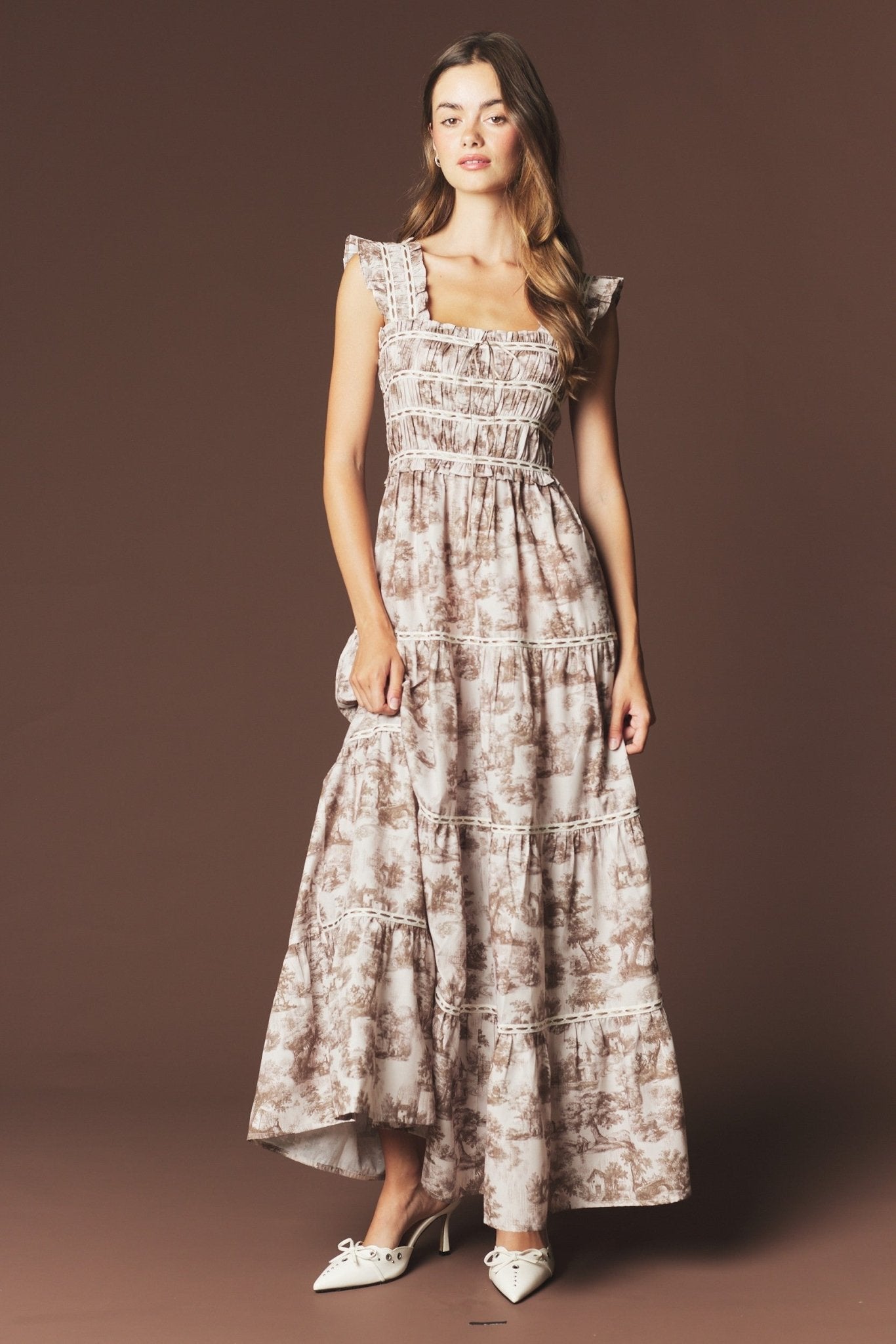 Araminta Smocked Toile Maxi Dress - Westly