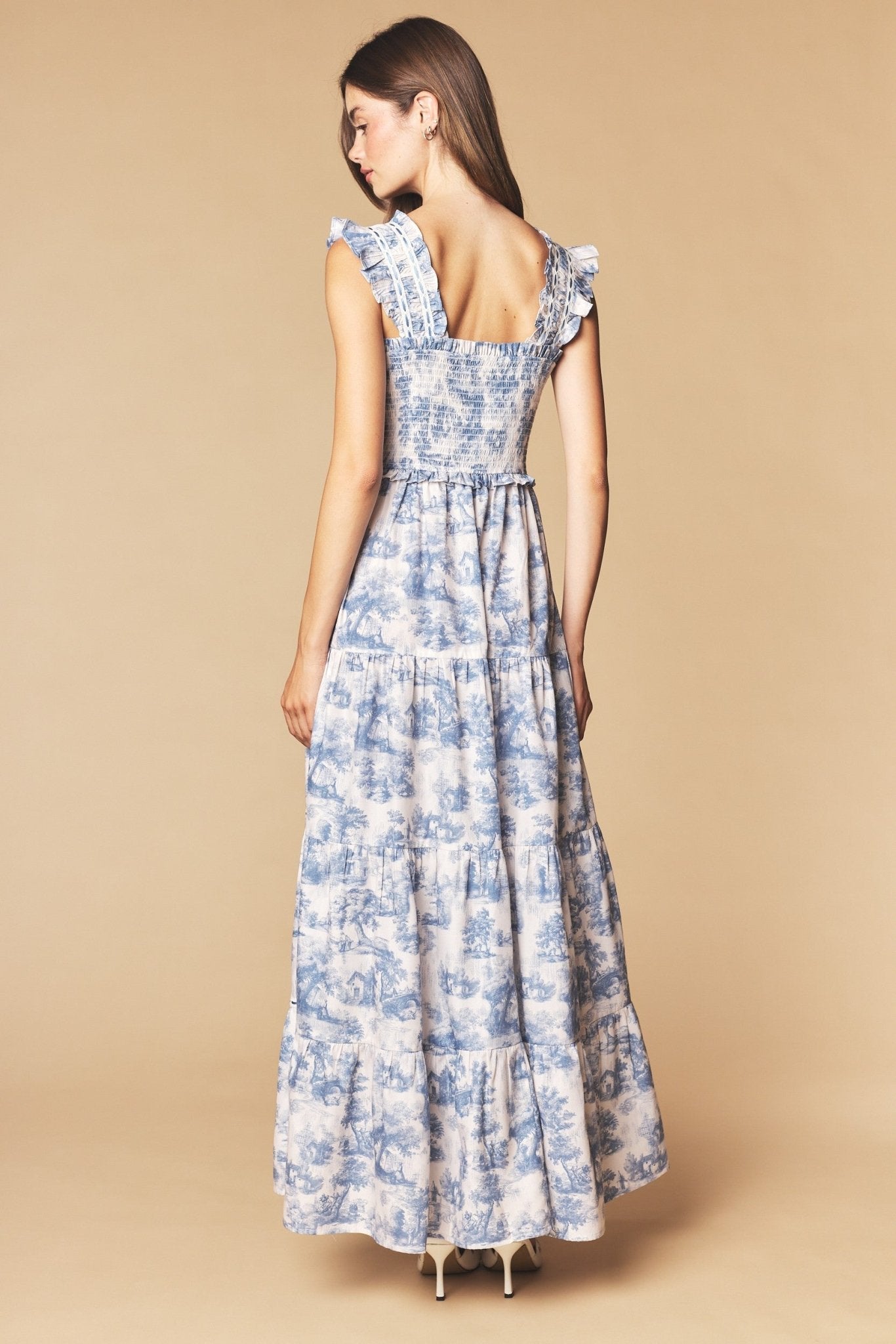 Araminta Smocked Toile Maxi Dress - Westly