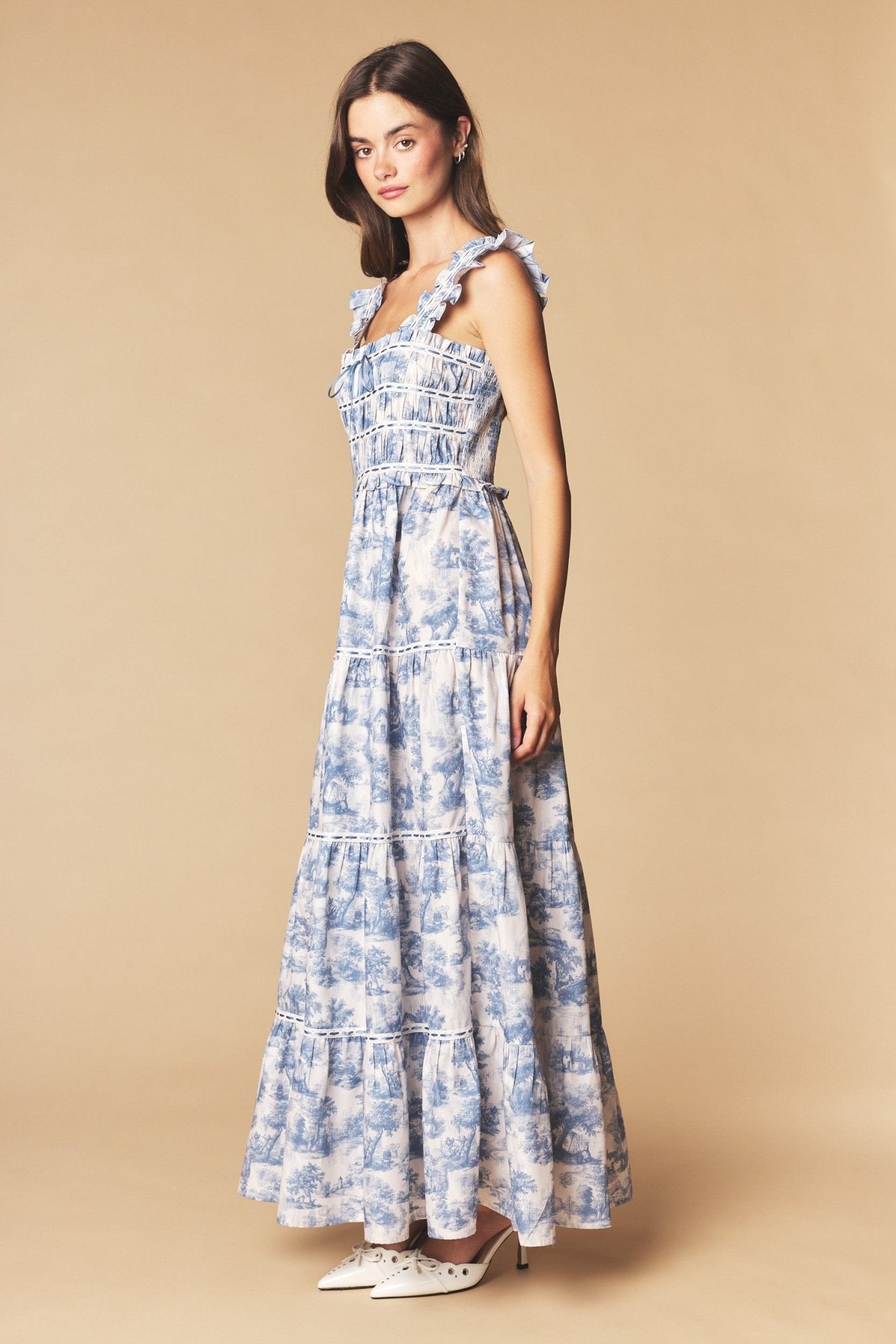 Araminta Smocked Toile Maxi Dress - Westly