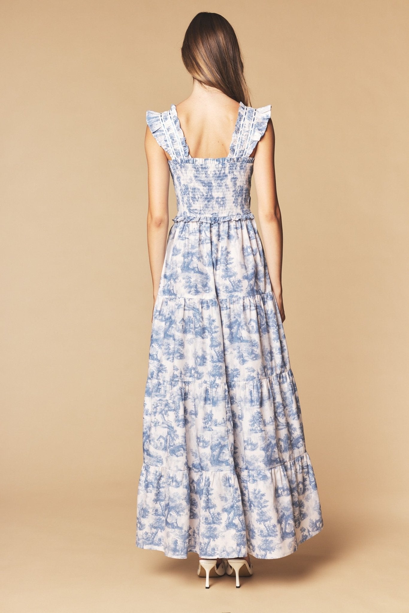 Araminta Smocked Toile Maxi Dress - Westly