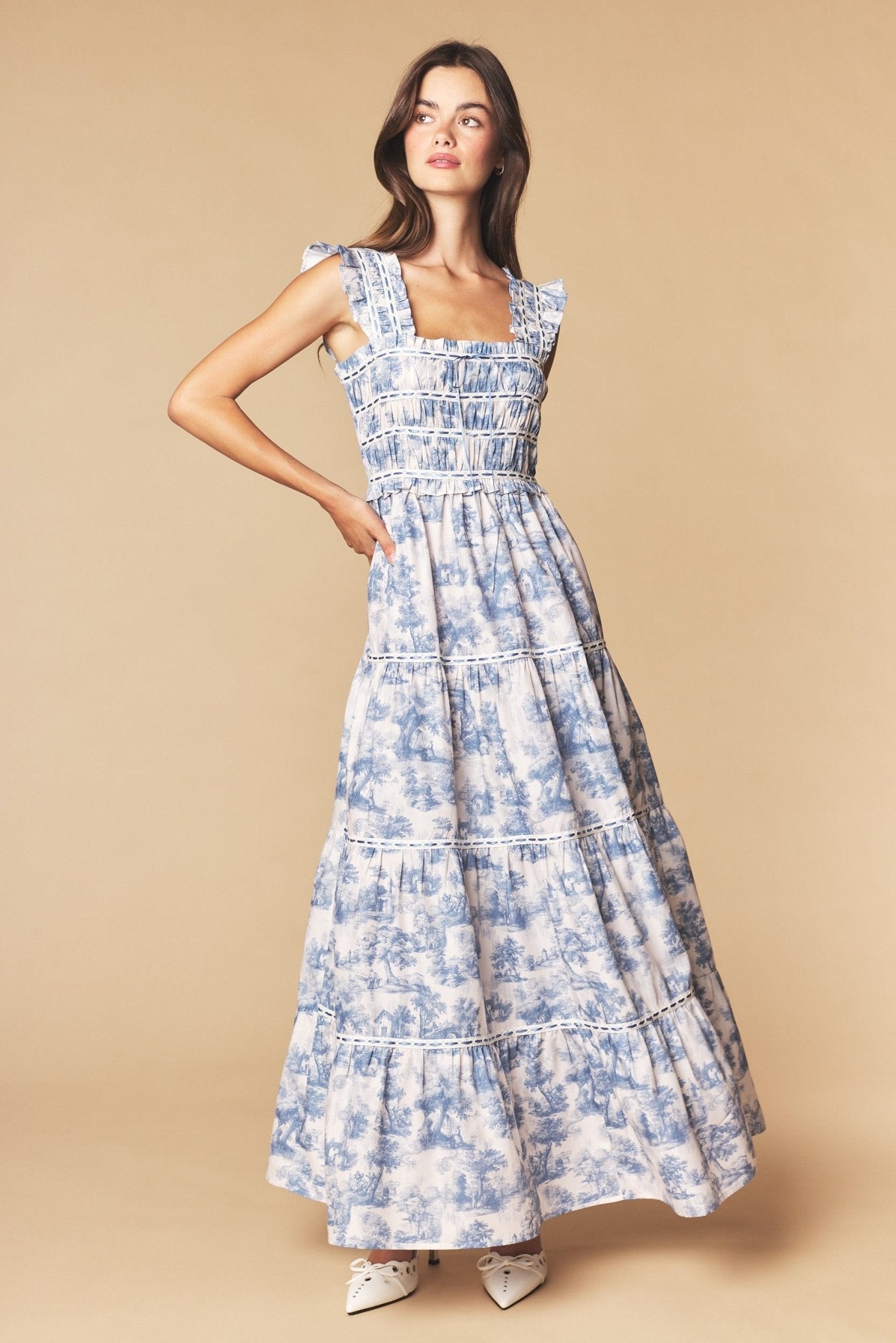 Araminta Smocked Toile Maxi Dress - Westly