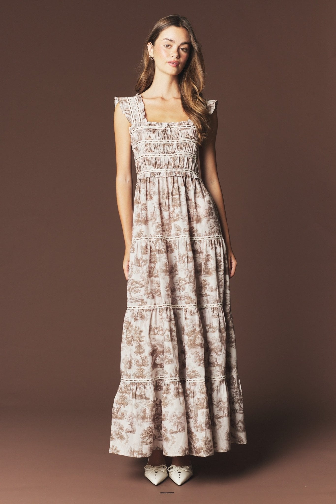 Araminta Smocked Toile Maxi Dress - Westly