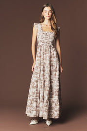 Araminta Smocked Toile Maxi Dress - Westly