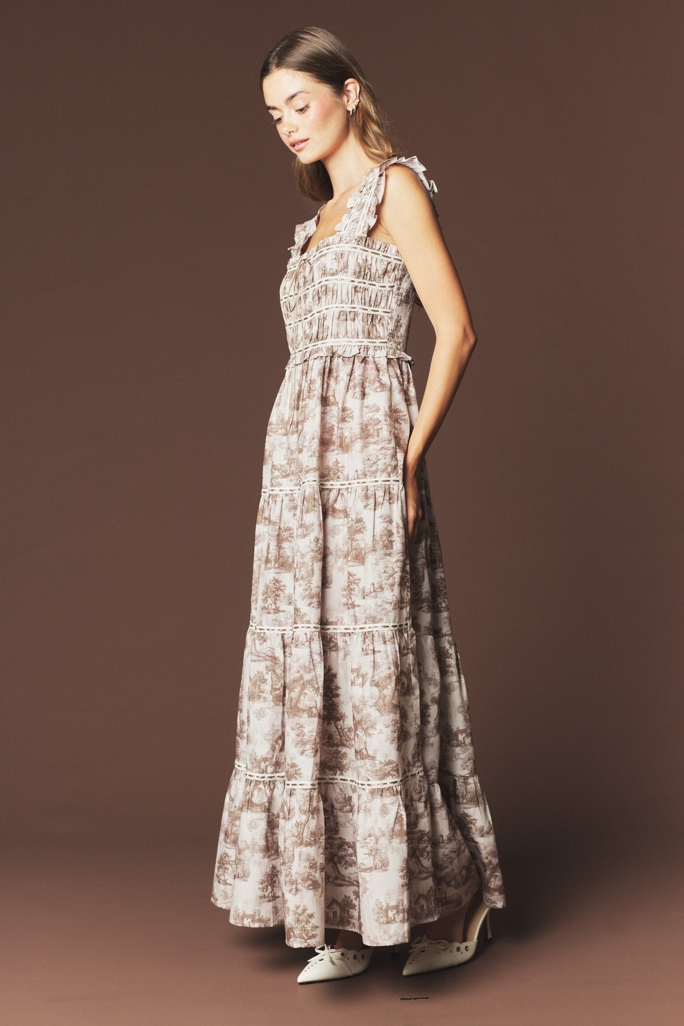 Araminta Smocked Toile Maxi Dress - Westly