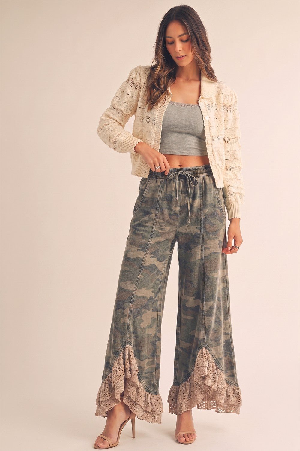 Arroyo Vintage Lace Tulip Hem Camo Pants - Westly