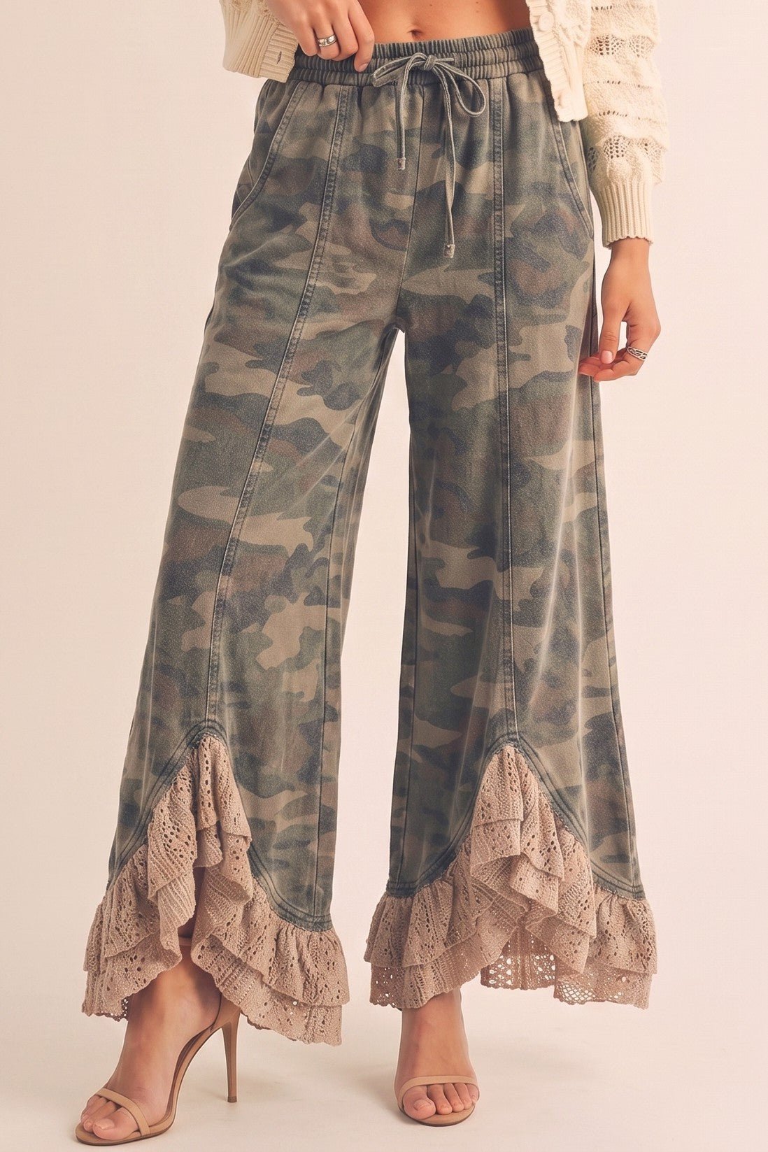 Arroyo Vintage Lace Tulip Hem Camo Pants - Westly