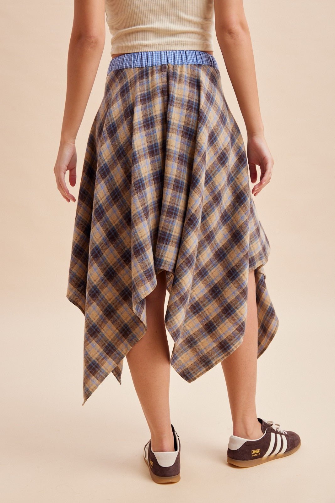 Ashby Plaid Asymmetrical Hem Midi Skirt With Waist Tie - Westly