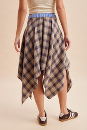 Ashby Plaid Asymmetrical Hem Midi Skirt With Waist Tie - Westly