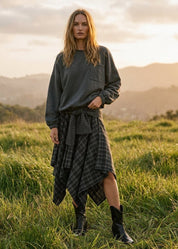 Ashby Plaid Asymmetrical Hem Midi Skirt With Waist Tie - Westly