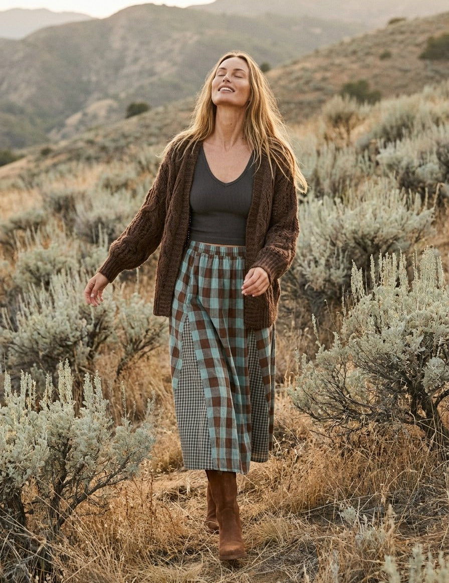 Ashford Gingham Godet Midi Skirt - Westly