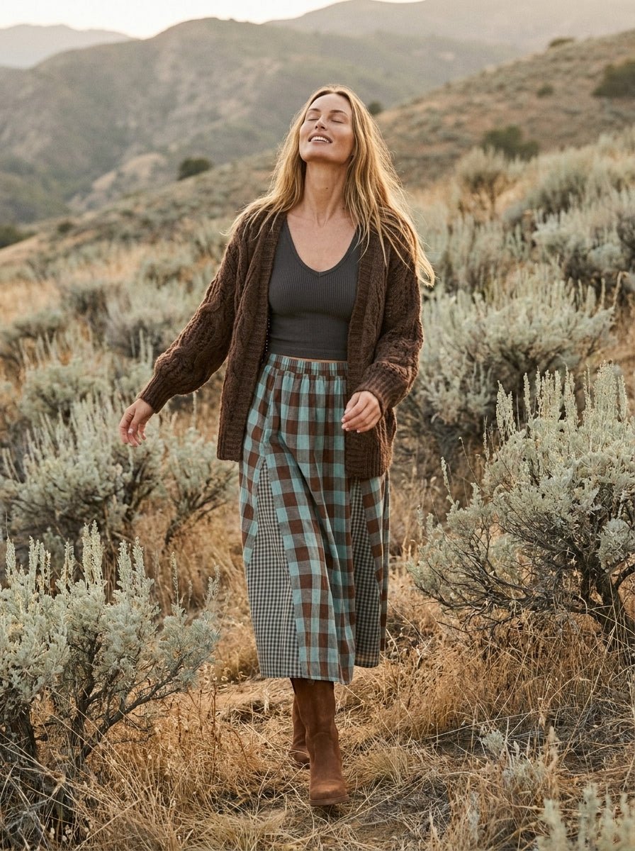 Ashford Gingham Godet Midi Skirt - Westly