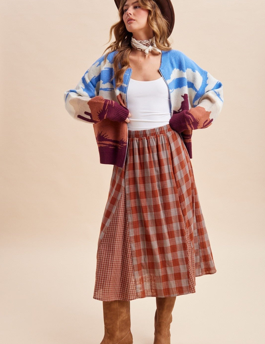 Ashford Gingham Godet Midi Skirt - Westly