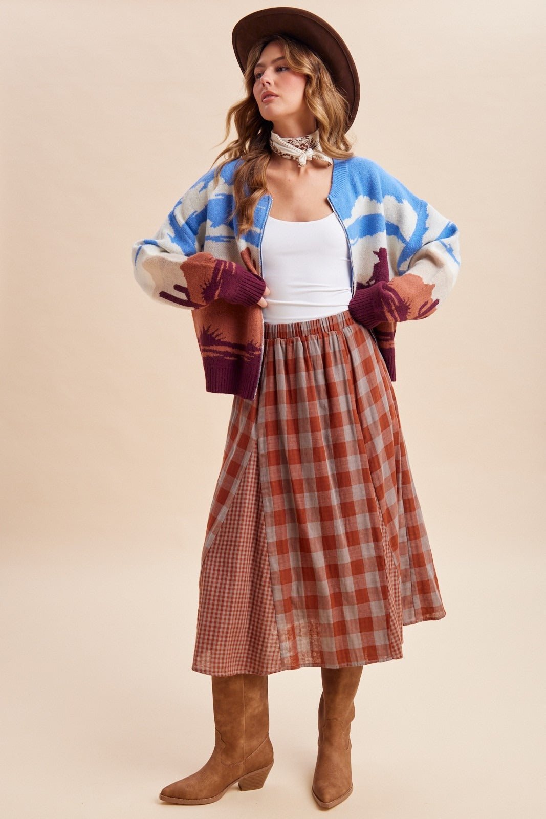 Ashford Gingham Godet Midi Skirt - Westly