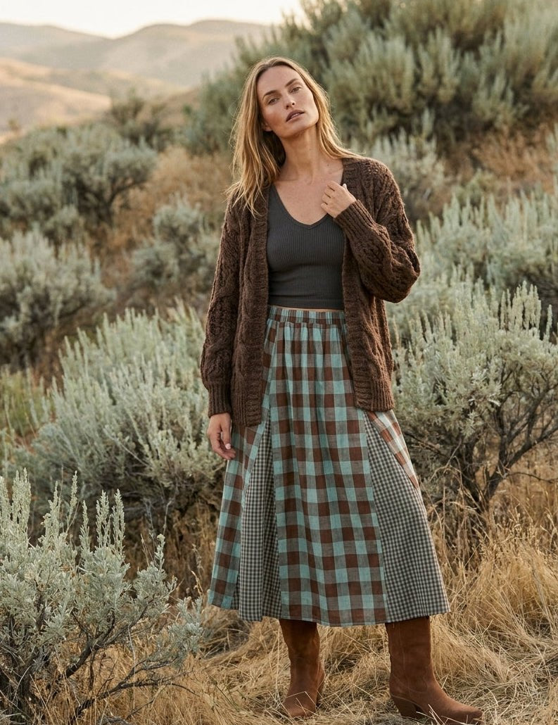 Ashford Gingham Godet Midi Skirt - Westly