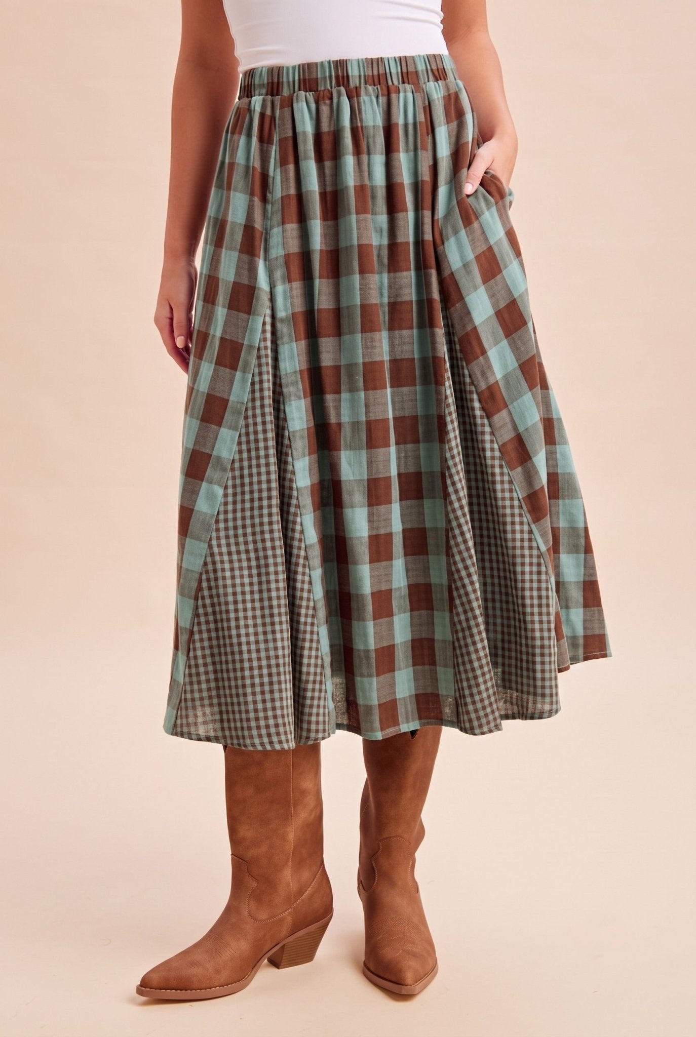 Ashford Gingham Godet Midi Skirt - Westly