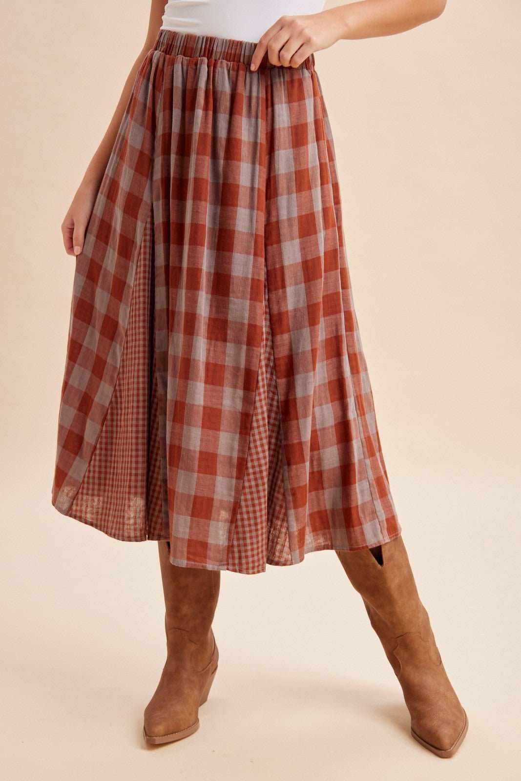 Ashford Gingham Godet Midi Skirt - Westly