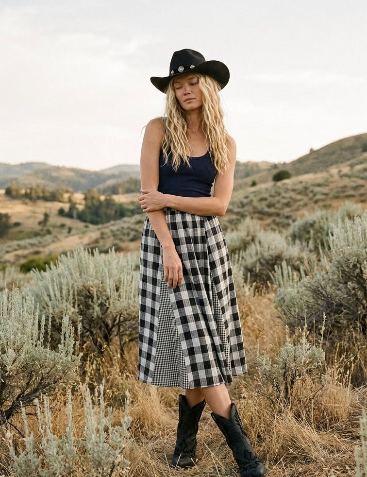 Ashford Gingham Godet Midi Skirt - Westly