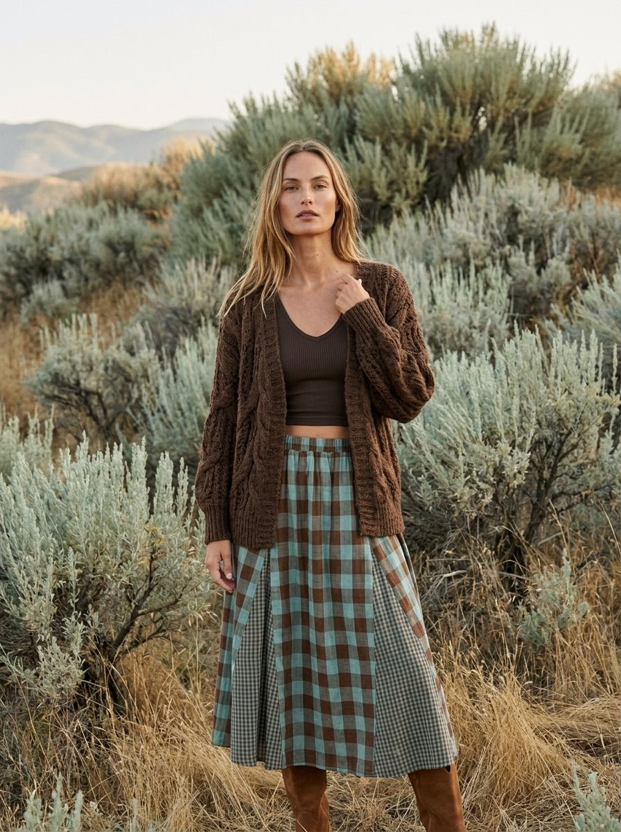 Ashford Gingham Godet Midi Skirt - Westly