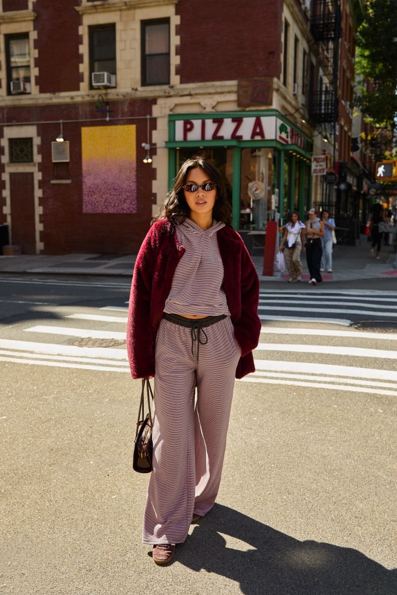 Aster Tie Waist Faux Fur Coat in Burgundy - product photo 3