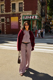 Aster Tie Waist Faux Fur Coat in Burgundy - product photo 3