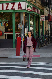 Aster Tie Waist Faux Fur Coat in Burgundy - product photo 5