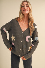 Astronomers Club Celestial Knit Cardigan in Ash Brown Multi, photo 3