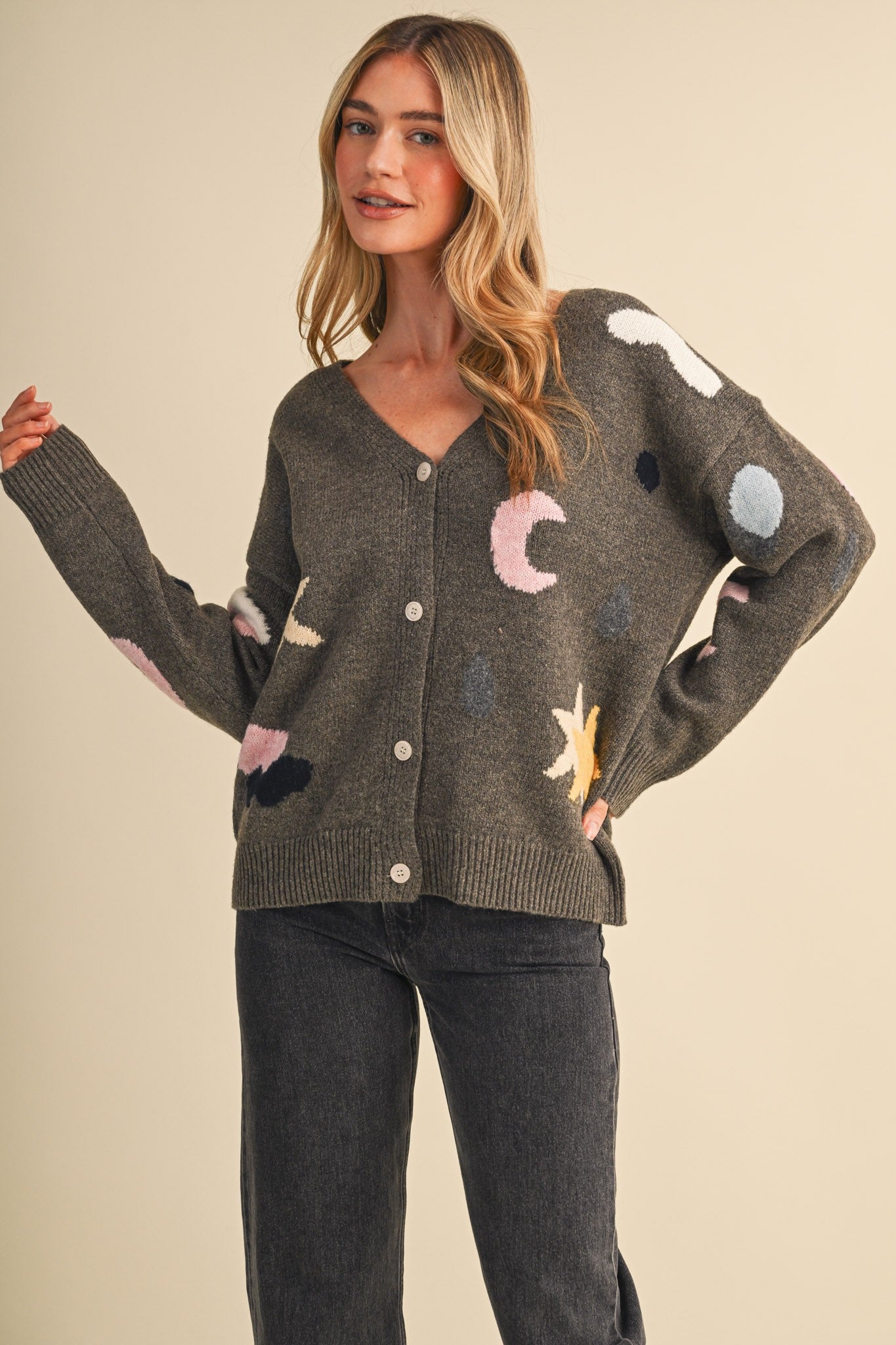 Astronomers Club Celestial Knit Cardigan in Ash Brown Multi, photo 4