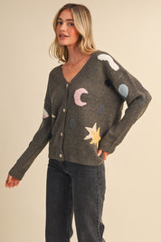 Astronomers Club Celestial Knit Cardigan in Ash Brown Multi, photo 5