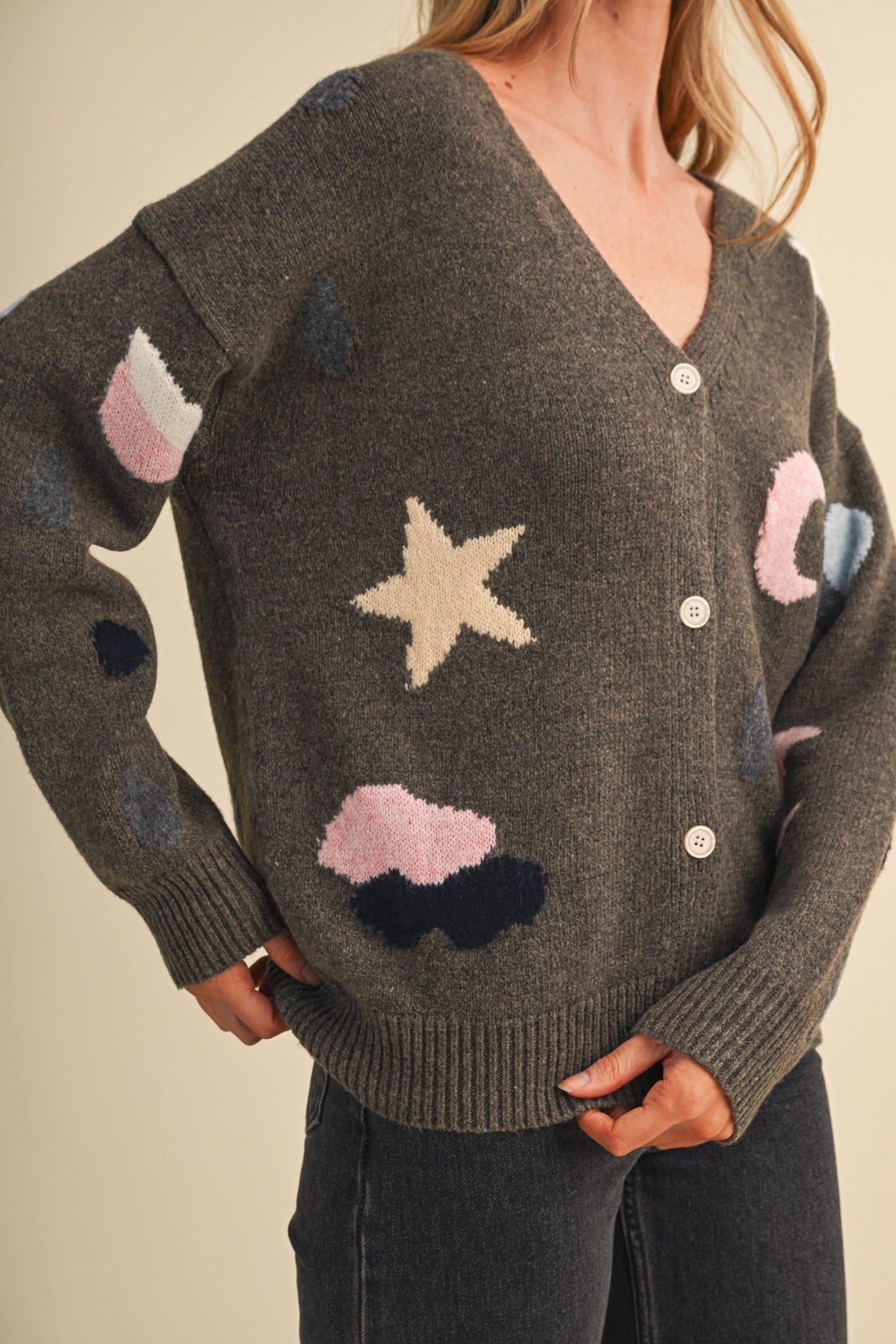 Astronomers Club Celestial Knit Cardigan in Ash Brown Multi, photo 6