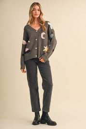 Astronomers Club Celestial Knit Cardigan in Ash Brown Multi, photo 8