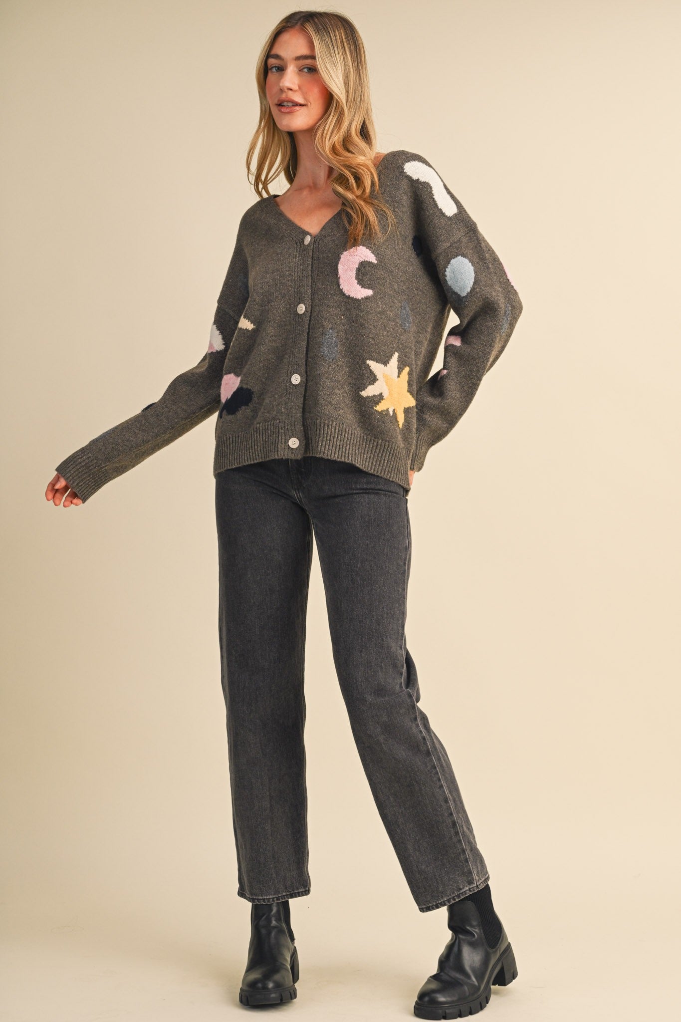 Astronomers Club Celestial Knit Cardigan in Ash Brown Multi, photo 9