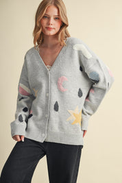 Astronomers Club Celestial Knit Cardigan in Smoky Grey Multi, photo 2