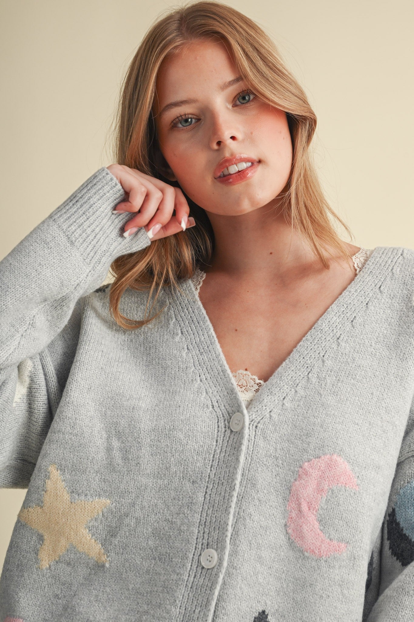 Astronomers Club Celestial Knit Cardigan in Smoky Grey Multi, photo 3