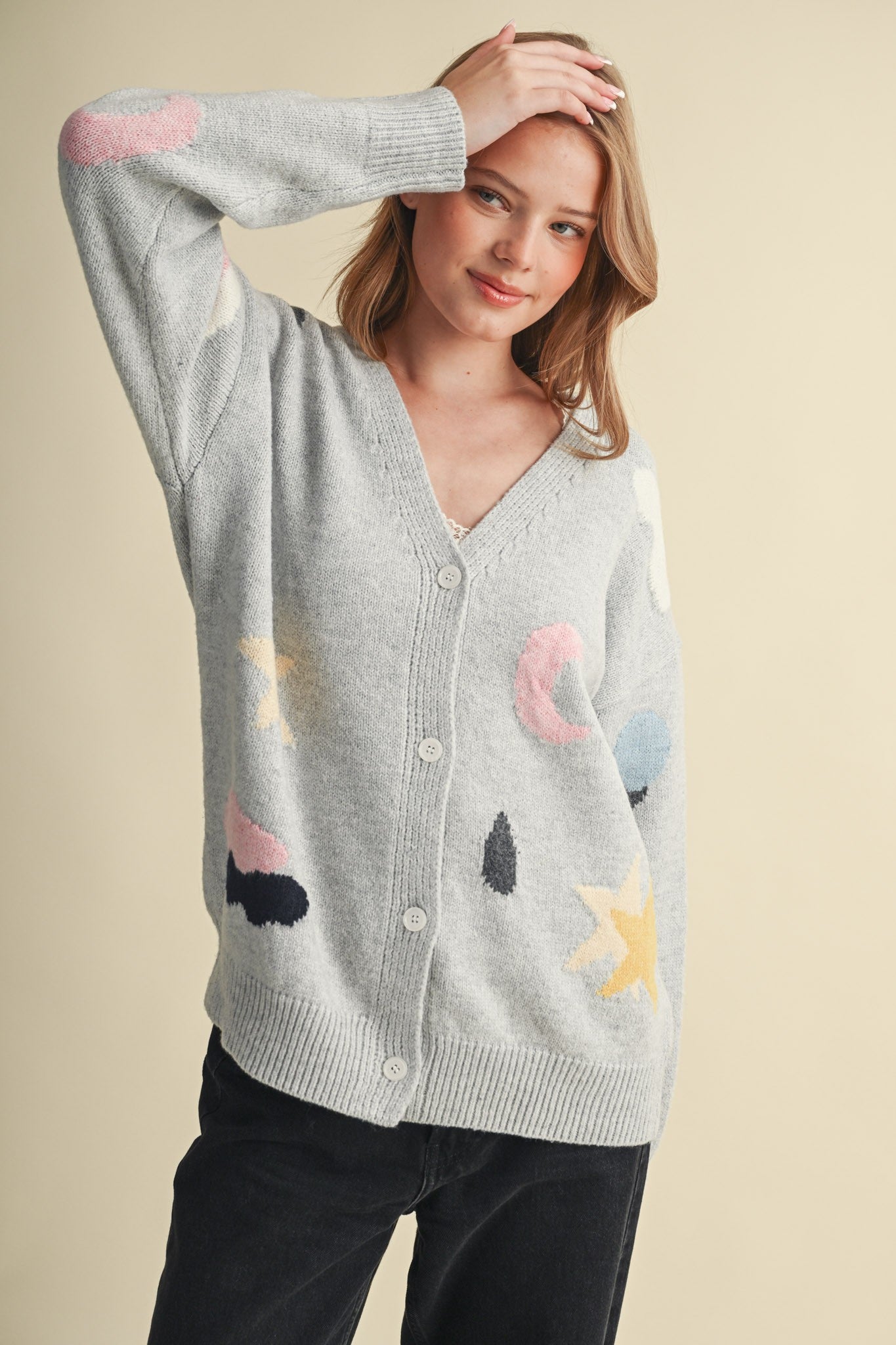 Astronomers Club Celestial Knit Cardigan in Smoky Grey Multi, photo 4