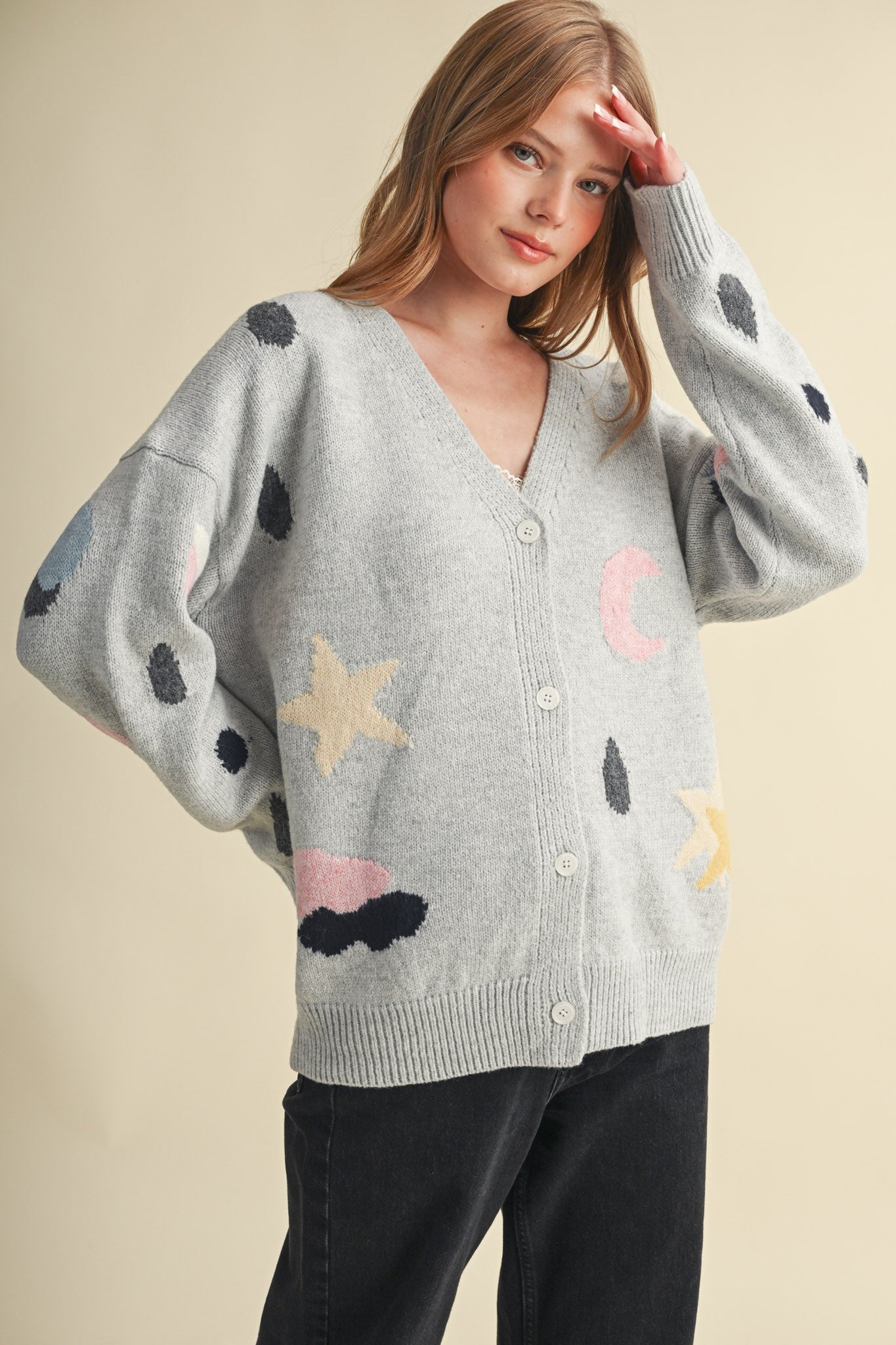 Astronomers Club Celestial Knit Cardigan in Smoky Grey Multi, photo 5